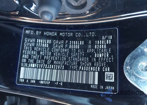 2018 Honda Civic Ex-L z USA, uszkodzony, nr VIN JHMFC1F7XJX022073